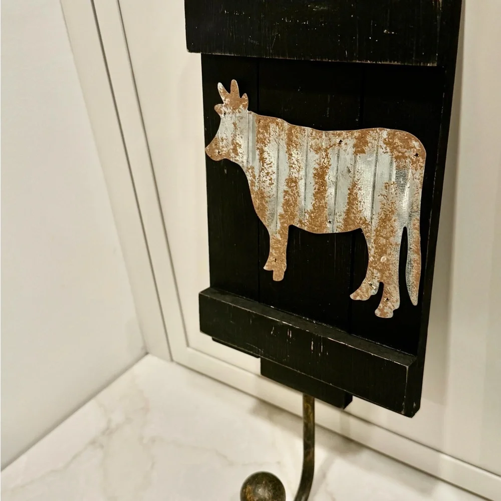 Rustic Black and Brown Cow Wall Hook